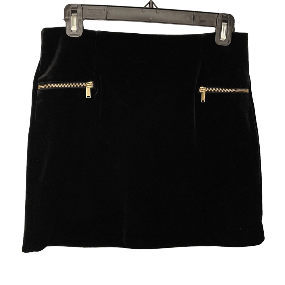 H&M Black Velvet Mini Skirt with Gold Zippers in Small